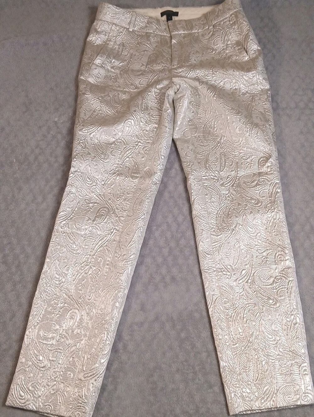 J. Crew Womens Size 0 Textured Jacquad Paisley Scroll Pants Ivory